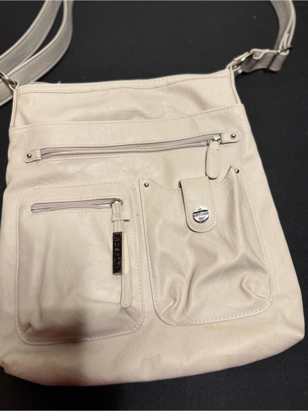 Light Beige Crossbody Bag with Front Pockets